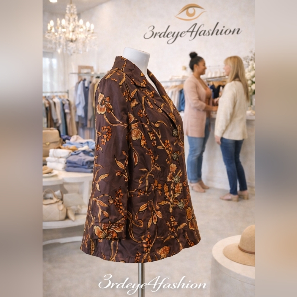 VINTAGE JULIA KEN KIMONO 🌸 Brown Floral Embroidered Jacket • Straight Cropped - Picture 8 of 17